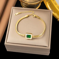 Nouveau Bracelet Femme en Acier Inoxydable Plaqué Or, Incrusté de Zircon Cubique Vert, Inaltérable, Idéal pour le Bureau ou comme Cadeau Professionnel, Bijou Tendance