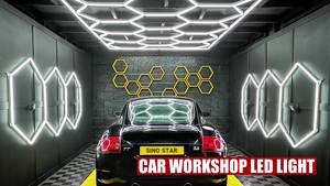 LED-Garagenleuchte 3 Wabenleuchten 112W 11200LM Sechseckige Garagenbeleuchtung mit T5 7W Röhre und rechteckigem Rahmen 6500K für Garagen - Product Image 2