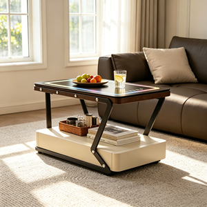Table basse intelligente moderne avec éclairage LED, plateau en verre trempé, tiroir de rangement, meubles de salon - Product Image 4
