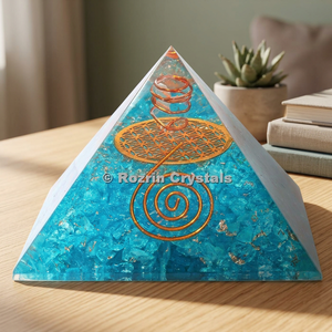 Pyramide de cristal de fluorite bleue Rozrin, générateur d'orgone avec incrustation spirale en cuivre, décoration d'intérieur, ensemble Reiki, sculpture Feng Shui - Product Image 3