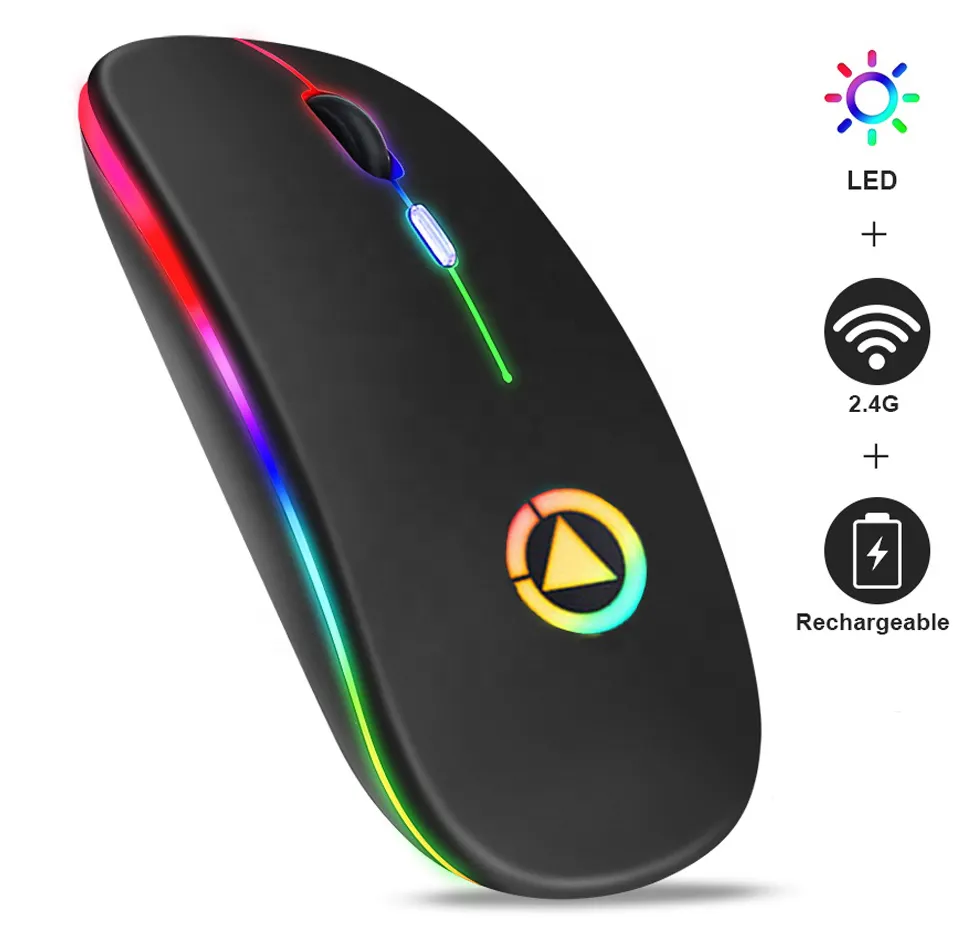 Mini souris sans fil Rechargeable 2.4ghz, silencieuse, design Ultra-fin, avec éclairage LED pour ordinateur portable, gaming