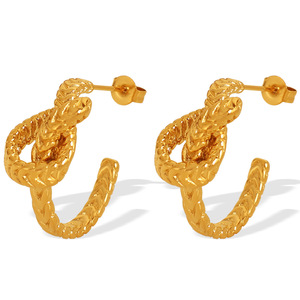 Pendientes de Nudo en Color Dorado, Acero de Titanio, Diseño Geométrico, Pendientes Colgantes de Moda - Product Image 5