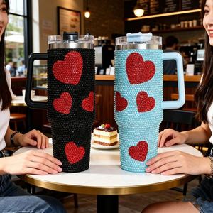 Sparkly Studded 40oz Stainless Steel Tumbler Handle Design Vacuum Insulated Portable Car Mug - Product Image 1