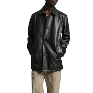 Veste en cuir de vache noir pour homme, col rabattu, simple boutonnage, coupe classique, style décontracté automne, séchage rapide - Product Image 1