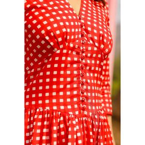 Robe maxi en coton tissé vintage pour femmes |   Robe d'été décontractée à carreaux avec poches |   Vêtement de plage à manches longues et col en V, coupe décontractée - Product Image 3