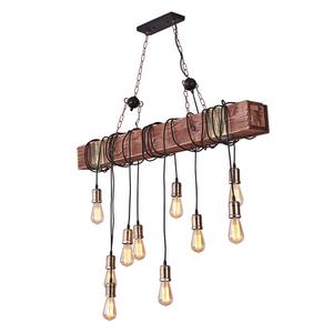 キッチンダイニング長方形ウッドペンダントライトレストランヴィンテージハンギングランプロフトレトロ工業用アイアンチェーン木製シャンデリア - Product Image 6
