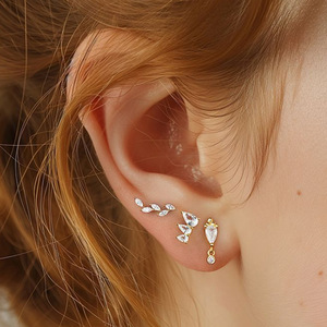 Star Shape Zinc Alloy <b>Earrings</b> With Zircon Prong Setting For Women Party Jewelry - Product Image 2