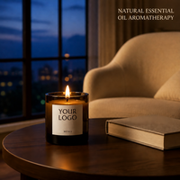 Bougies d'aromathérapie personnalisées de luxe en verre noir 10 oz avec couvercles et emballages, fabriquées en usine, parfumées aux huiles essentielles naturelles