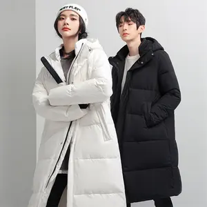 Wholesale Custom Canada Oversized Winter White Black Unisex Hooded Coat Mid-length Over-the-knee Thickened Down Jacket