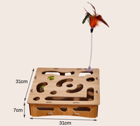 Boîte de puzzle de friandises pour chat élégant en bois avec 2 boules pour chat jouer à un jeu interactif entre les personnes et le chat de compagnie