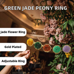 Hand Carved Brass Peony <b>Ring</b> 18K Gold Plated Adjustable Gemstone Band Vintage Floral Statement <b>Ring</b> for Women STAR - Product Image 2