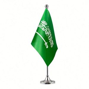 Wholesale Custom Stick Small Mini Saudi Arabian Desk <b>Flag</b> Set Saudi Arabia Office Table Decoration <b>Flag</b> With Stick and Base - Product Image 3