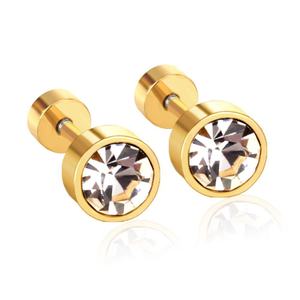 Nouvelles Boucles d'oreilles cylindriques en or avec cristaux blancs, excellente qualité, prix de gros, boucles d'oreilles à pression - Product Image 1