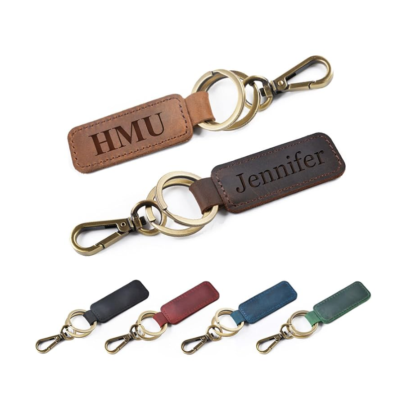 Personalized Leather Keychain Engraved Genuine Leather
