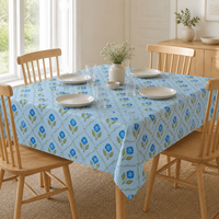 Nappe Rectangulaire Moderne Style Ferme, Motif Floral Bleu, 100% Coton Pur, Imprimé Grenade Terracotta, Décoration Rustique pour Salle à Manger