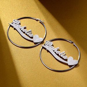 Pendientes con nombre personalizado, pendientes de Aro de acero inoxidable en forma de corazón, joyería de moda europea y americana para mujer, regalo para madre - Product Image 2