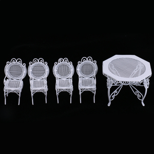 1/12 casa delle bambole in miniatura bianco ottagonale tavolo e sedie modello Set fai da te accessorio giocattolo per mobili giocattolo in miniatura - Product Image 6