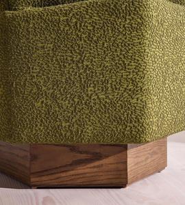 Sillón de Tela Bouclé Verde Oliva, Sillón Moderno de Mediados de Siglo con Base de Madera Maciza para Sala de Estar - Product Image 5