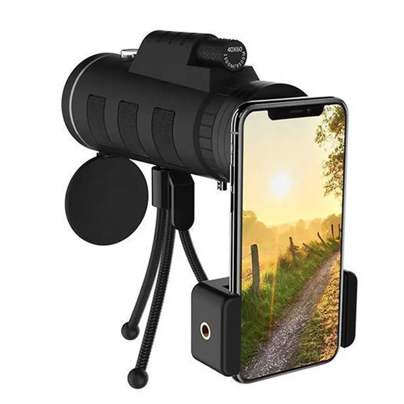 Lens for phone 40X60 Zoom Telephoto Telescope Scope Optical Monocular Phone Camera Camping Hiking with Compass Phone Clip Tripod