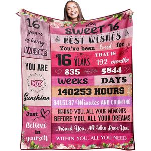 Couverture en flanelle avec citations sur le 16e anniversaire, légère et respirante pour la chaleur hivernale, impression personnalisée - Product Image 1