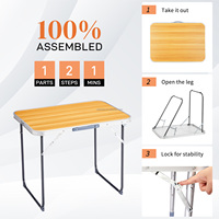 Table pliante d'extérieur en alliage d'aluminium, aspect bois, 2,3 pieds, rectangulaire, capacité de 110,23 lb, plateau pliable simple