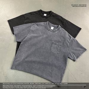 Camisetas Casuales de Algodón 100% de 270 g/m² con Lavado Vintage, Hombros Deshilachados con Aberturas, Bolsillo de Parche Inclinado y Dobladillo Enrollado - Product Image 2