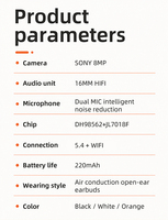 Écouteurs intelligents E900 avec enregistrement vidéo/audio, suppression du bruit, traduction IA, reconnaissance d'image, écouteurs sportifs 220 mAh