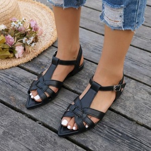 Sandalias Casuales Planas con Punta Abierta, Diseño de Tira en T con Nudo, Hebilla Ajustable en la Correa del Tobillo, Zapatos de Verano - Product Image 2
