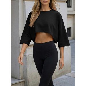 Womens Cropped Top Short Sleeve Drop Shoulder Loose Fit Lightweight Crop Top For Yoga Workout Casual Wear - Product Image 4