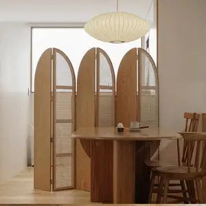 Dreamhause Japonês-estilo De Madeira Biombo Rattan Varanda Movido Bloco de Madeira Maciça Simples Divisores Dobráveis Scree