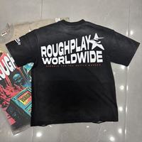 T-shirts pour hommes Rough Play, design troué, effet vieilli, imprimé crânes, col rond, manches courtes, style sport décontracté