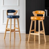 Tabouret de bar pivotant à dossier haut en bois massif pour cuisine, comptoir de caisse, usage commercial, style américain