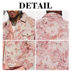 KingSen Custom <b>Men's</b> Floral Jacquard Work <b>Jacket</b> Allover Print Heavyweight <b>Canvas</b> Trucker Coat Custom Streetwear OEM Outerwear - Product Image 6