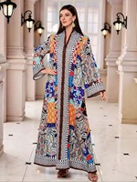 Abaya de Luxe pour Femmes Modestes de Dubaï, en Polyester de Haute Qualité, Tissu Confortable et Respirant, Motif Floral, Col en V, Strass