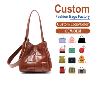 Bolso de Hombro de Cuero Vacuno de Primera Calidad, Silueta de Cubo, Retro, Tejido a Mano, Gran Capacidad, OEM - Product Image 1