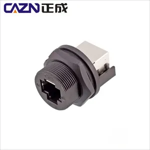 CAZN Cat5e Cat6 8P8C Ethernet Female 180 Degree RJ45 IP65 Waterproof Panel Mounting RJ45 Cable Connector