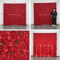 Décoration murale florale 8*8 pieds, toile de fond rouge, rose artificielle, pivoine, mur de fleurs artificielles, rose en soie simulée de haute qualité