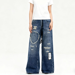 Yüksek kaliteli kadın rahat kot pantolon düz bacak orta bel kadın pantolon - Product Image 1