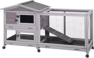 62 "conigliera interna/esterna con il pollaio in legno gabbia di porcellino d'India su ruote tetto impermeabile e 3 vassoio di trazione-per cani - Product Image 2