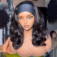 Perruque à bandeau courte en cheveux humains vierges indiens doublement tirés, densité complète HD, sans colle, pour femmes noires