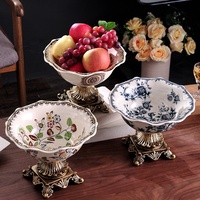 Assiettes de fruits en céramique vintage française européenne panier de luxe en porcelaine bleue et blanche décorative pour la maison ameublement de Table plateau haut