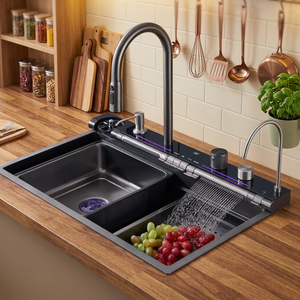 Fregadero de Cocina Multifuncional de Acero Inoxidable 304 con Estilo Cascada y Grifos de Agua Fría y Caliente, Apto para la Cocina - Product Image 2