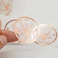 Autocollant personnalisé de haute qualité en vinyle, étiquette adhésive transparente, or rose brillant, logo imperméable, pièces