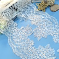Dentelle à motif ondulé avec bordure en dentelle, tissu en nylon blanc, broderie avec des paillettes pour robe de mariée, accessoires de lingerie