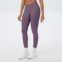 Celana Yoga Seamless Pinggang Silang Eropa dan Amerika, Pengangkat Pinggul, Pengencang Perut, untuk Fitness, Bersepeda, Lari, Olahraga Wanita