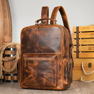 Custom Personalized Vintage Multifunction <b>Men</b> Genuine <b>Leather</b> Waterproof High Quality Travel Laptop <b>Backpack</b> - Product Image 3