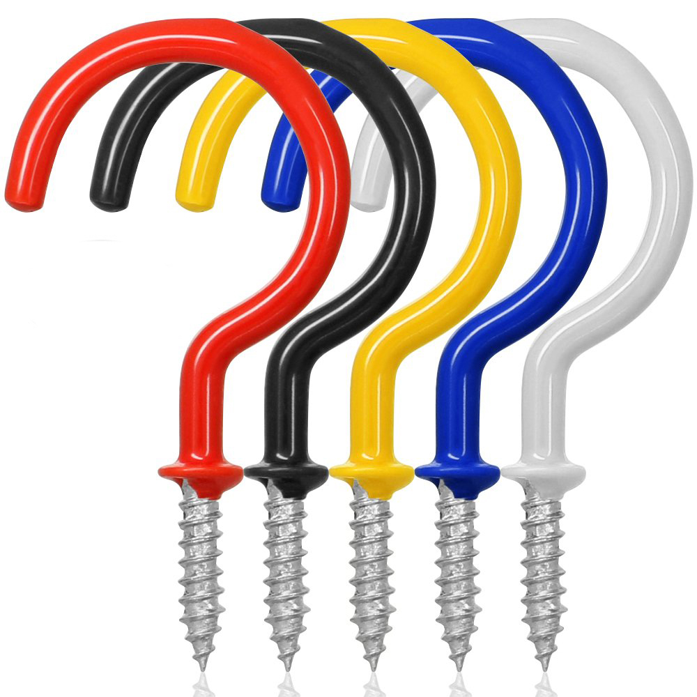 5 шт. 2,9 дюймов чашка потолочные крючки, FineGood виниловым покрытием прикручиваемая цилиндрическая металлическая вешалка для использования в помещении и на открытом воздухе