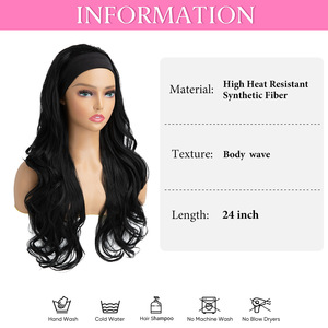 <span class=keywords><strong>Perruque</strong></span> mi-tête <span class=keywords><strong>synthétique</strong></span> longue et bouclée style européen-américain noir pour femme, avec foulard intégré, pour le commerce international - Product Image 3