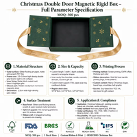 Boîte cadeau à double porte magnétique avec flocage pailleté, ruban satiné, OEM ODM, FSC BRC, emballage cadeau d'entreprise pour Noël et les fêtes, MOQ500