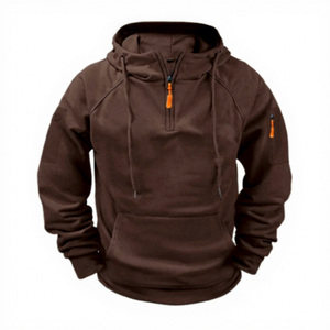 Sweat-shirt à capuche gris pour homme, col zippé, manches raglan, en molleton bouclette, coupe ajustée, respirant, décontracté, pour l'automne 2027 - Product Image 4